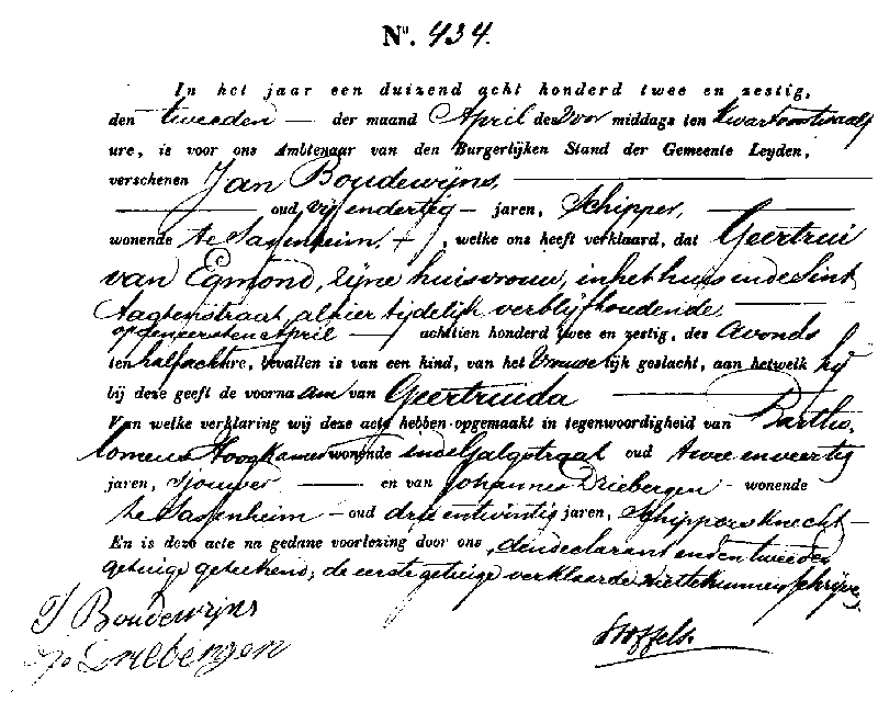 20 18620402 geb akte 434 Geertruida dv J Boudewijns - G v Egmond